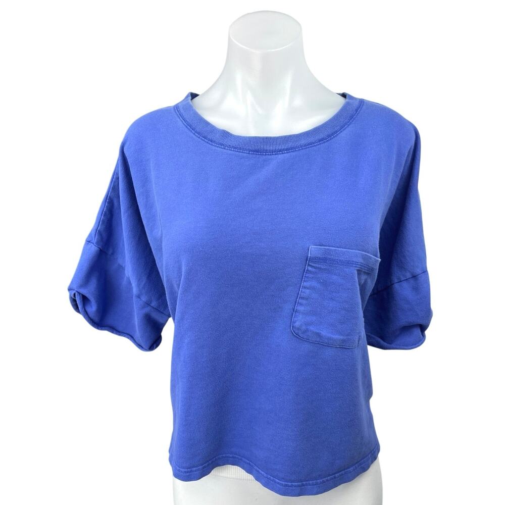 Love by GAP Women's Blue Short Sleeve Pocket Pullover Crop Tee T-Shirt Top XL